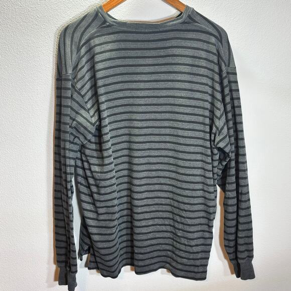 Polo Ralph Lauren Mens M Long Sleeve Striped Shirt Gray Black Cotton Logo - Picture 3 of 5